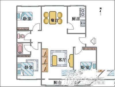 宾南花园2室2厅1卫户型图