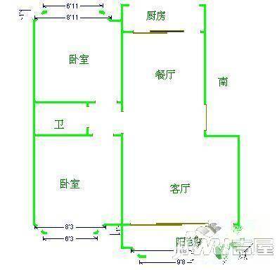 华海园2室2厅1卫97㎡户型图