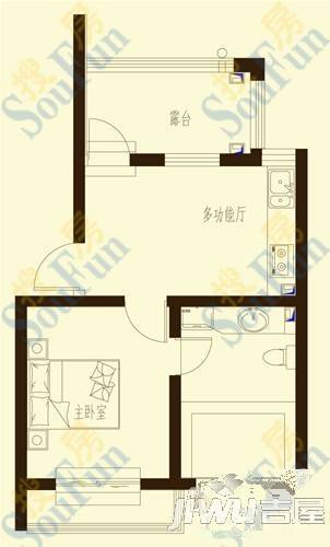 颐和山水1室1厅1卫46㎡户型图