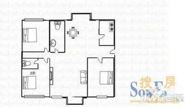 军兴干休所宿舍3室1厅1卫70㎡户型图