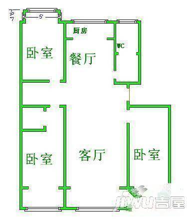 军兴干休所宿舍3室1厅1卫70㎡户型图