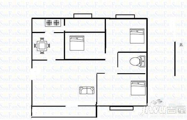 东丹庭院2室1厅1卫90㎡户型图