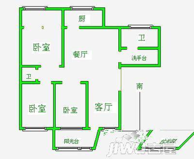 国富华庭3室2厅2卫户型图