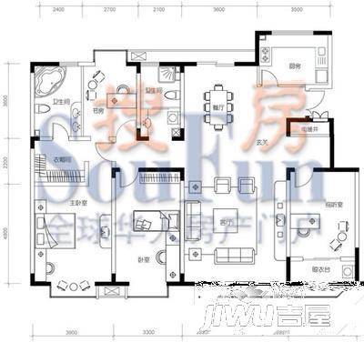 国富华庭3室2厅2卫户型图