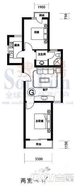 安联蓝水晶1室2厅1卫59.6㎡户型图