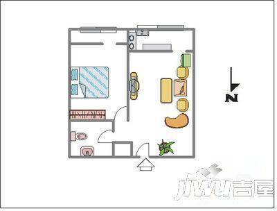 江信银苑1室1厅1卫52㎡户型图