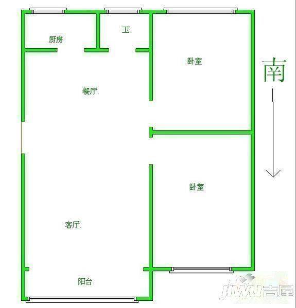 工贸宿舍2室1厅1卫71㎡户型图