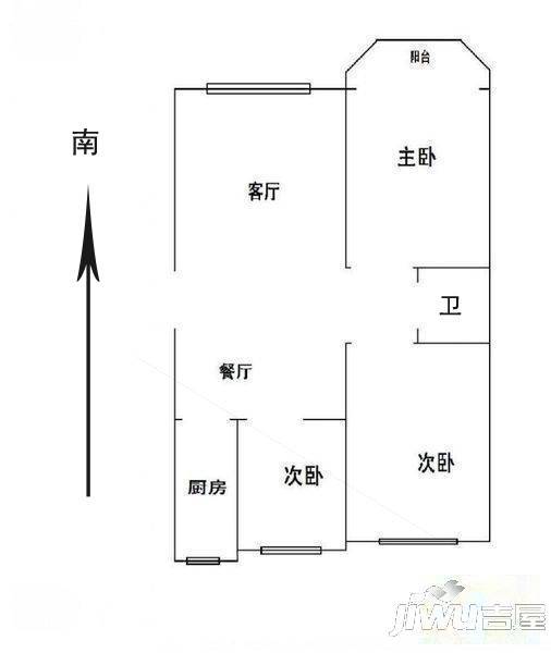 工贸宿舍2室1厅1卫71㎡户型图