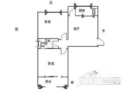 工贸宿舍2室1厅1卫71㎡户型图