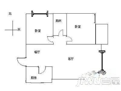 工贸宿舍2室1厅1卫71㎡户型图