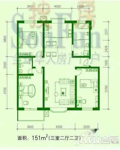 四季阳光城1室1厅1卫67㎡户型图