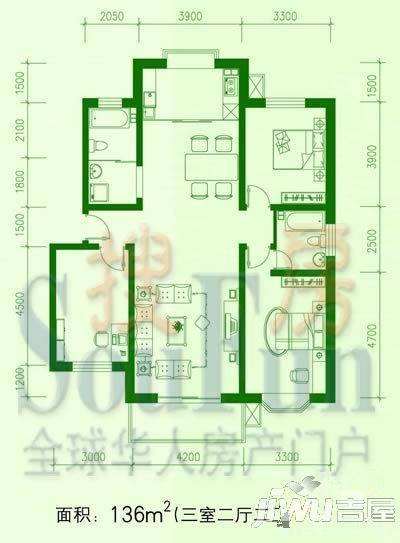 四季阳光城1室1厅1卫67㎡户型图