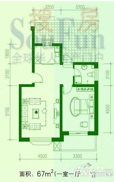 四季阳光城1室1厅1卫67㎡户型图