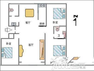 省三院宿舍3室1厅1卫90㎡户型图