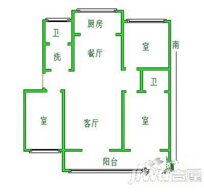 开达小区3室1厅2卫118㎡户型图