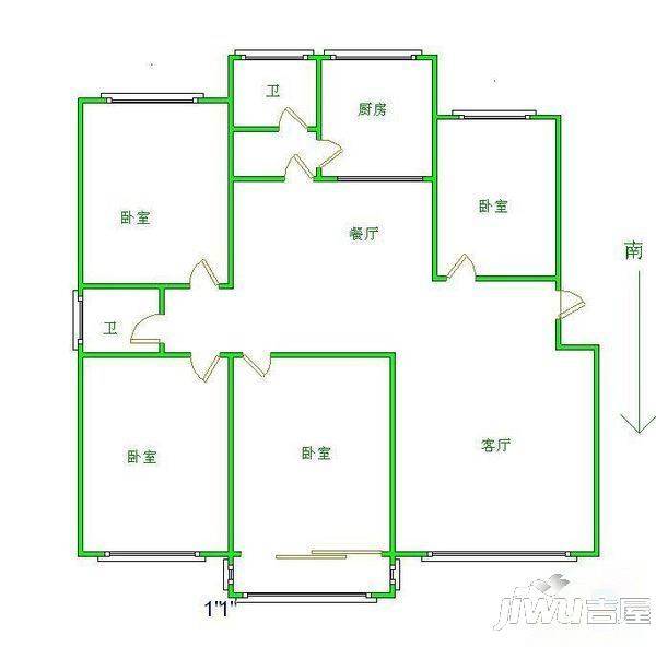 八一花园2室2厅1卫120㎡户型图