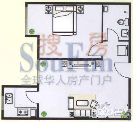 鑫源名居1室1厅1卫64㎡户型图