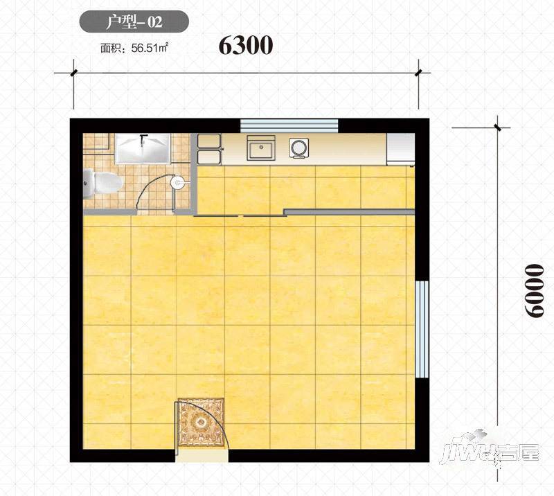 华强公寓1室0厅1卫56.5㎡户型图