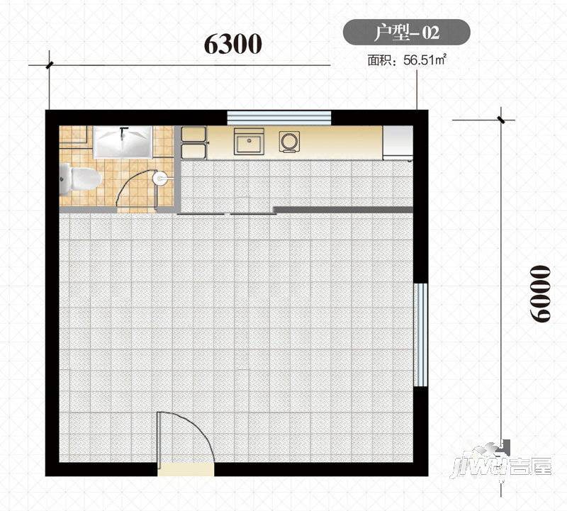 华强公寓1室0厅1卫56.5㎡户型图