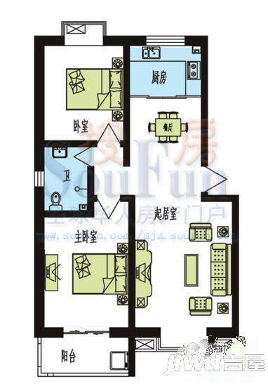 天然城2室2厅2卫95.6㎡户型图