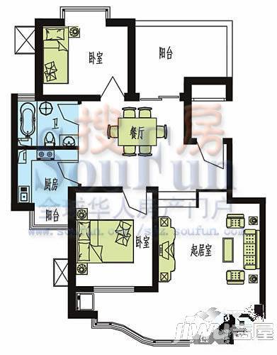 天然城2室2厅2卫95.6㎡户型图