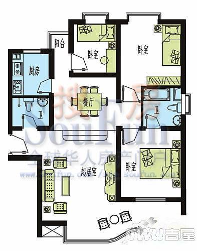 天然城2室2厅2卫95.6㎡户型图