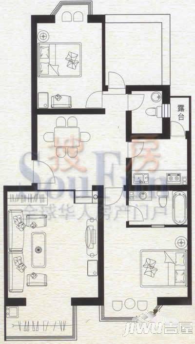 天然城2室2厅2卫95.6㎡户型图