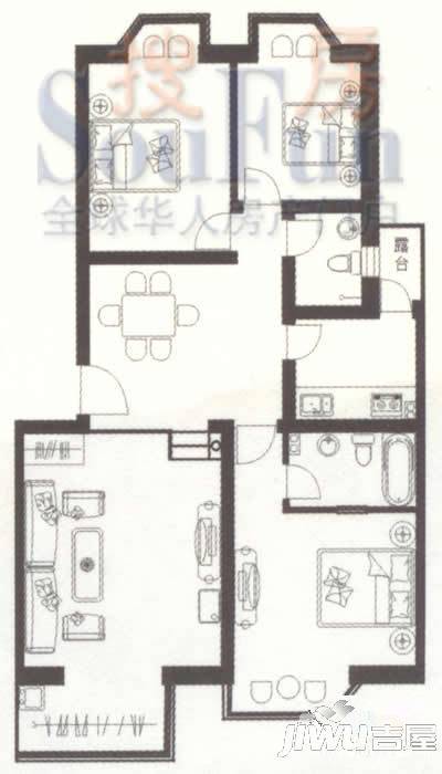 天然城2室2厅2卫95.6㎡户型图