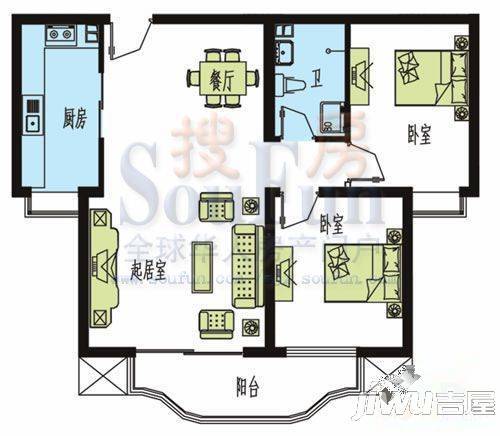 天然城2室2厅2卫95.6㎡户型图