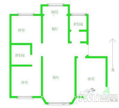 心海假日3室2厅2卫144.2㎡户型图