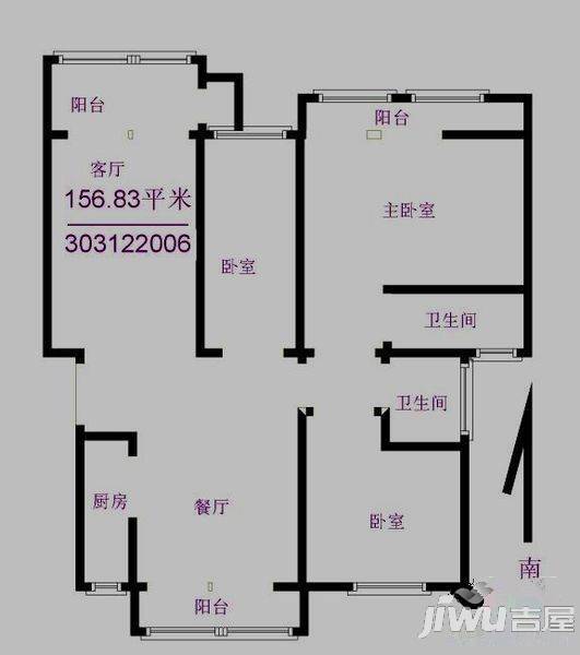 心海假日3室2厅2卫144.2㎡户型图