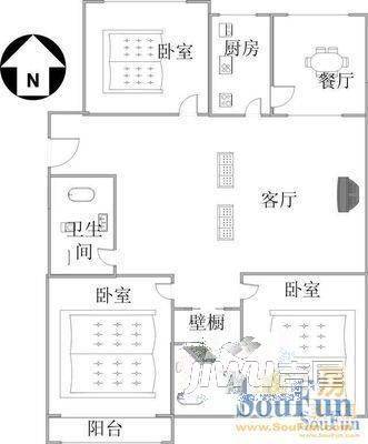 SOHO都市名苑3室2厅1卫138㎡户型图