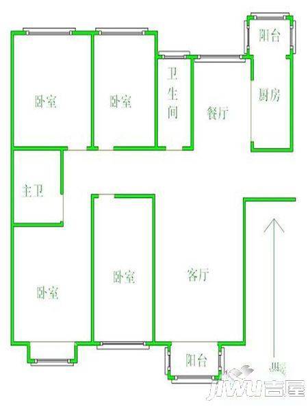 众美绿都3室2厅1卫113㎡户型图