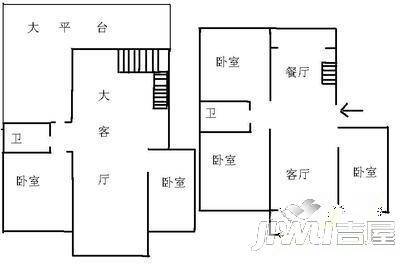 卓达别墅区2室2厅1卫87㎡户型图