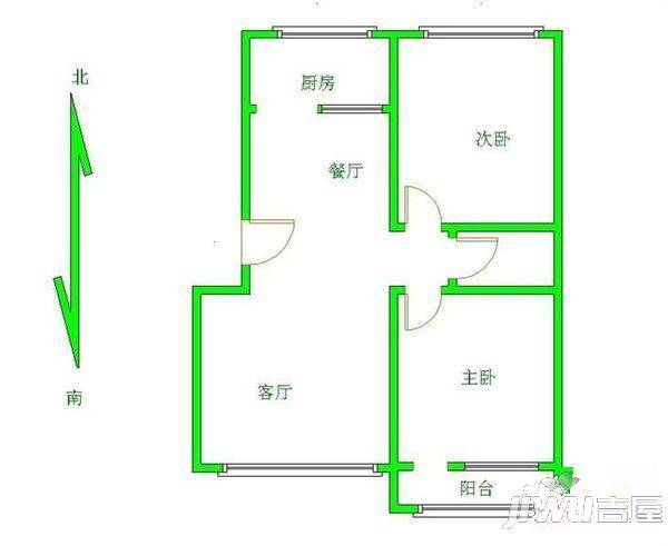 卓达别墅区2室2厅1卫87㎡户型图