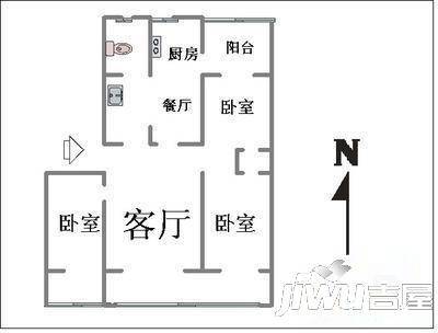 合作小区北院3室2厅1卫120㎡户型图