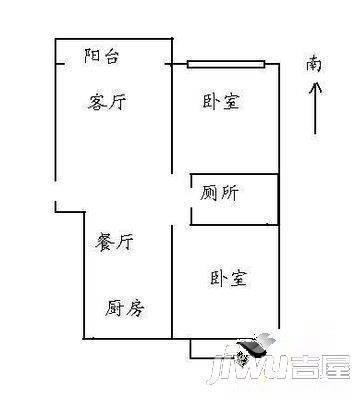 新新家园2室2厅1卫90㎡户型图