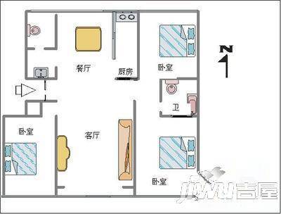 河北日报社宿舍3室2厅1卫110㎡户型图