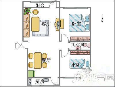 田园阁2室2厅1卫96㎡户型图