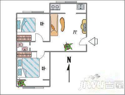 液化气公司宿舍2室1厅1卫60㎡户型图