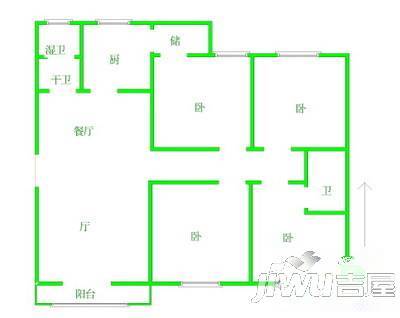 卓达别墅区2室2厅1卫87㎡户型图