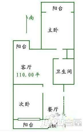 卓达别墅区2室2厅1卫87㎡户型图