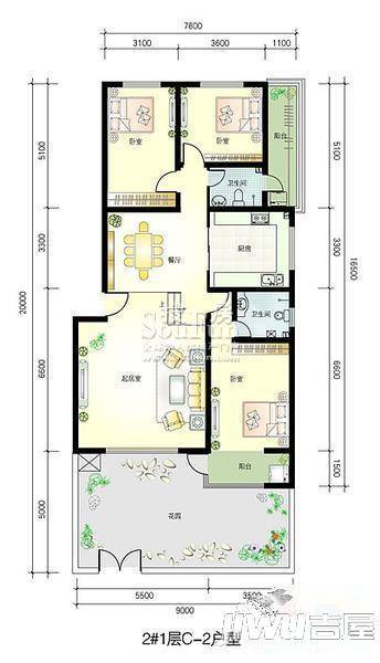 在水一方3室2厅2卫户型图