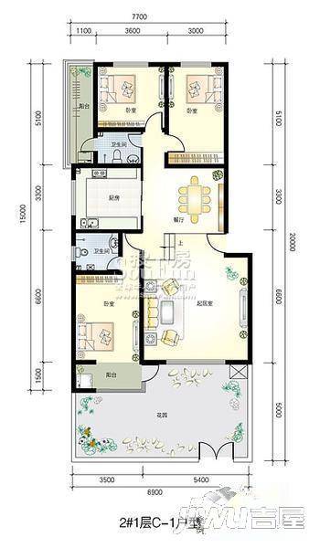 在水一方3室2厅2卫户型图