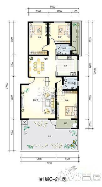 在水一方3室2厅2卫户型图