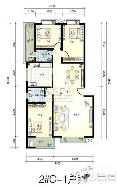 在水一方3室2厅2卫户型图