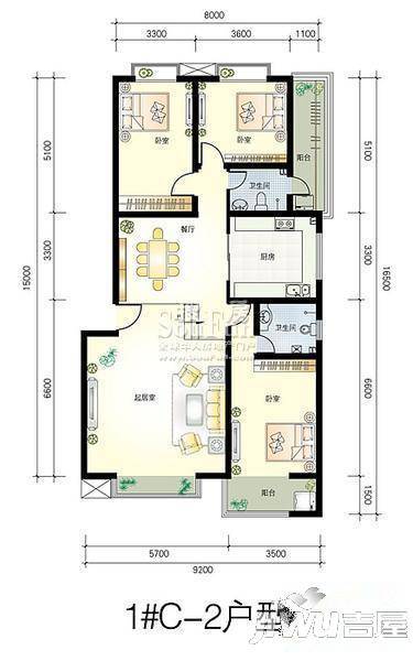 在水一方3室2厅2卫户型图