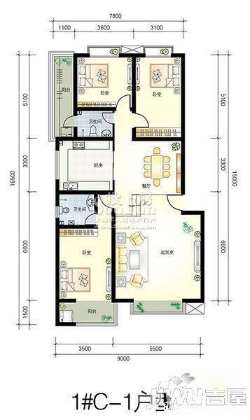 在水一方3室2厅2卫户型图