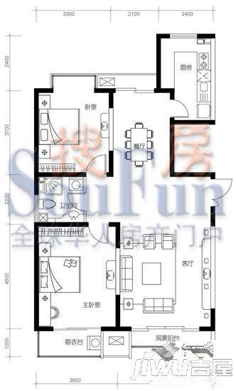 国富华庭3室2厅2卫户型图