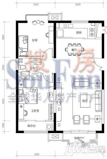 国富华庭3室2厅2卫户型图